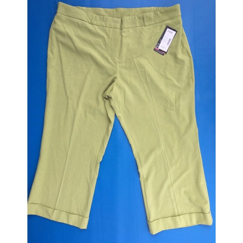 Maggie Barnes Catherines Diane Fit Pants 24WP Green Wide Leg Cuff Career NEW